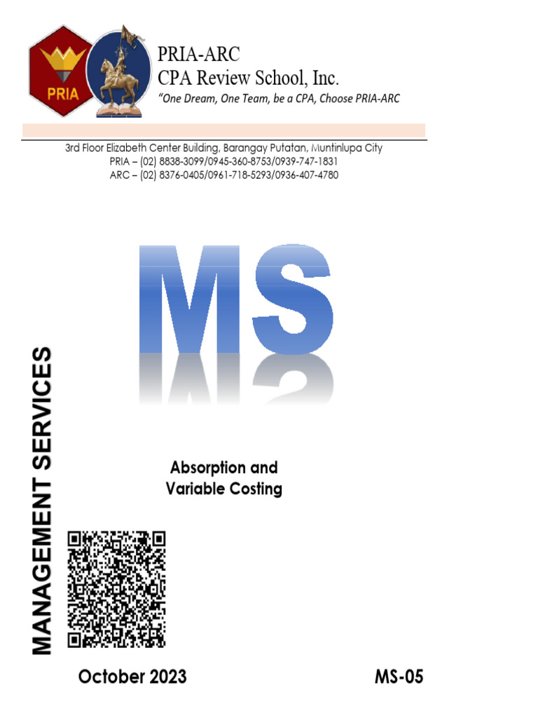PRIA MS-05 Variable and Absorption Costing Student Booklet | PDF | Cost ...