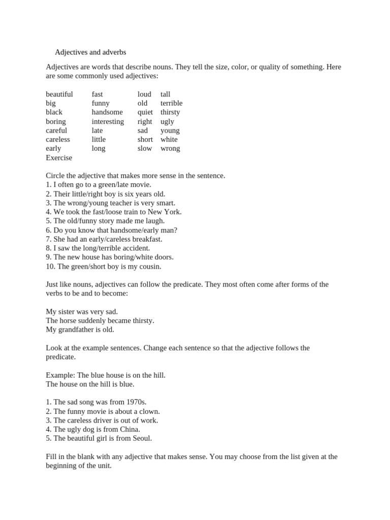 Class Nine Adjectives and Adverbs | PDF | Adjective | Verb