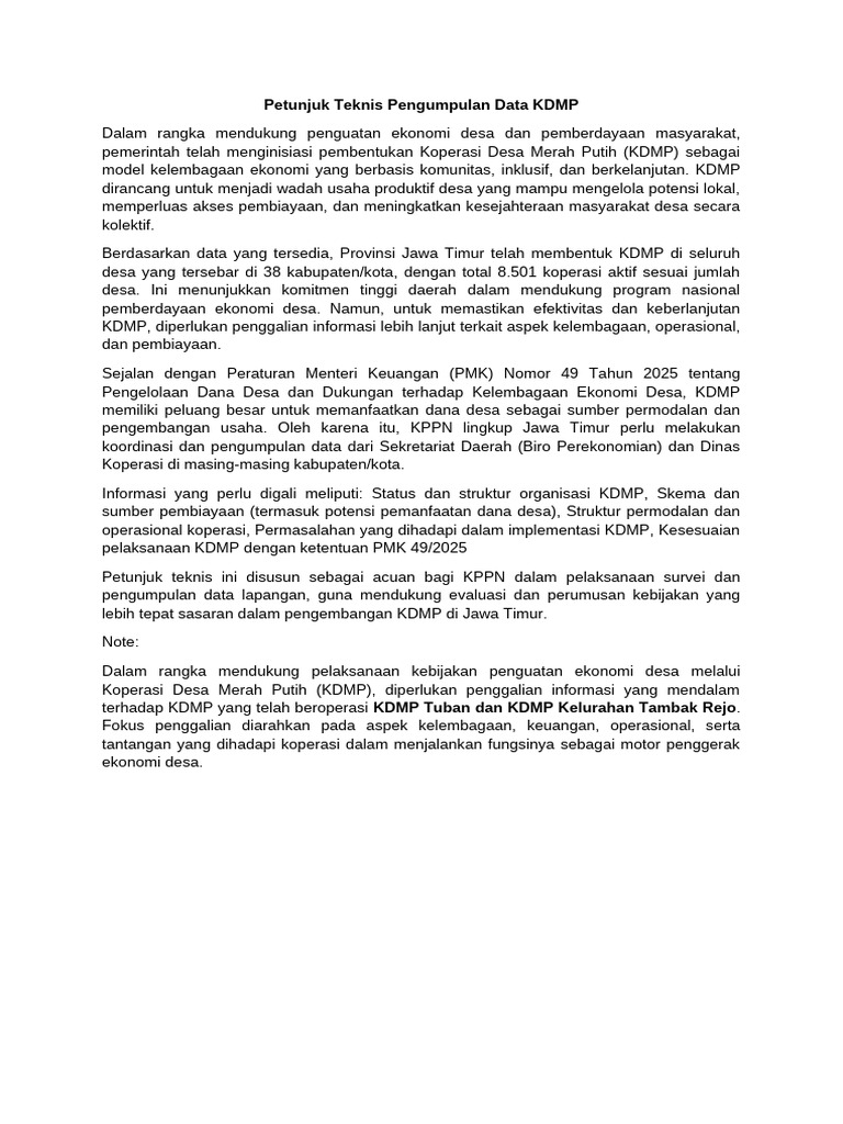 Juknis Pengumpulan Data KDMP | PDF