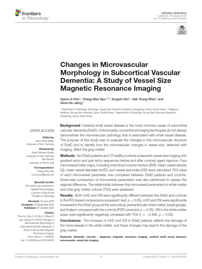 Changes in Microvascular Morphology in Subcortical Vascular Dementia A ...