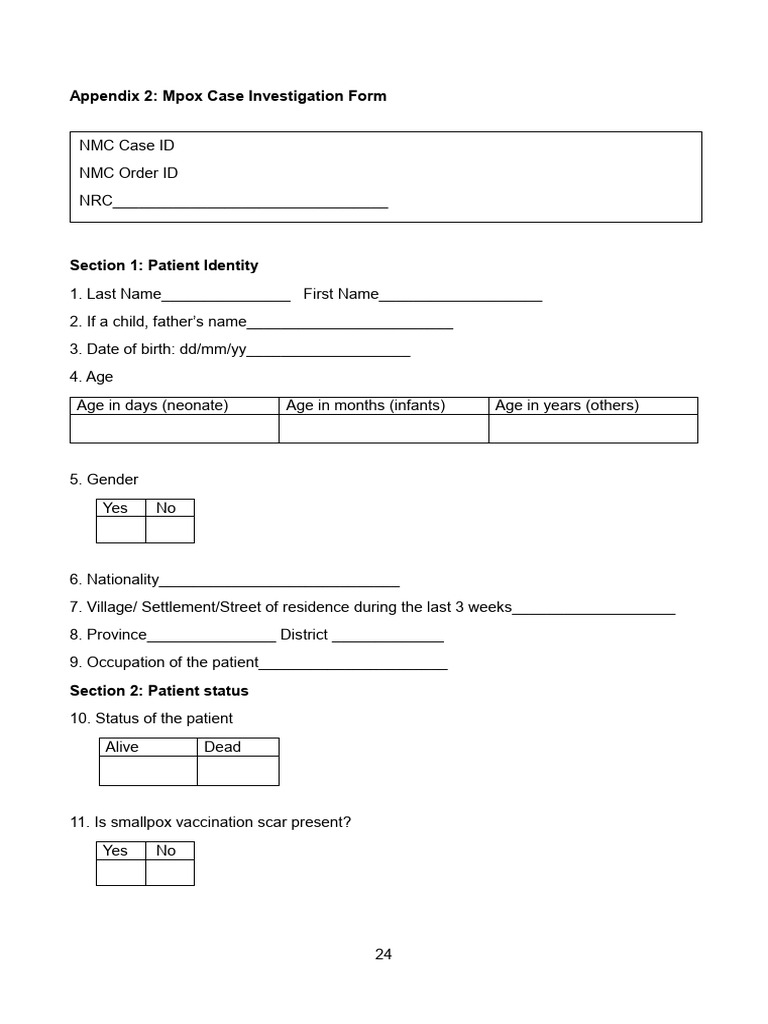 Mpox Case Investigation Form - KABEELA | PDF | Pregnancy | Nausea
