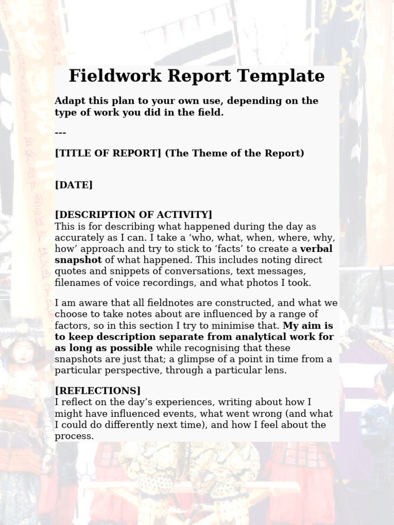 Fieldwork Report Template Guide | PDF | Behavioural Sciences | Cognition
