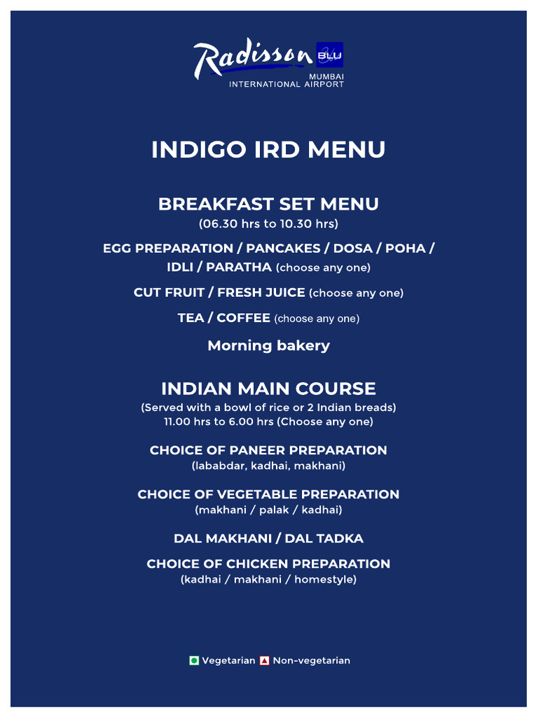 Indigo in Room Dining Menu | PDF