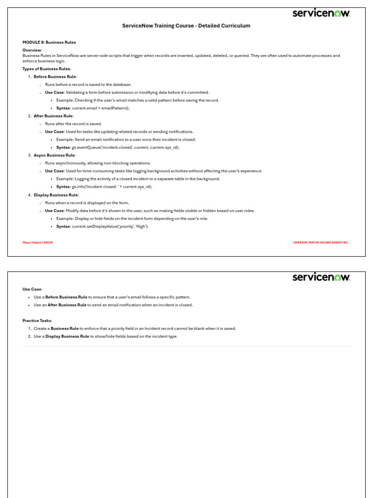 ServiceNow Business Rules & APIs Guide | PDF | Client–Server Model ...