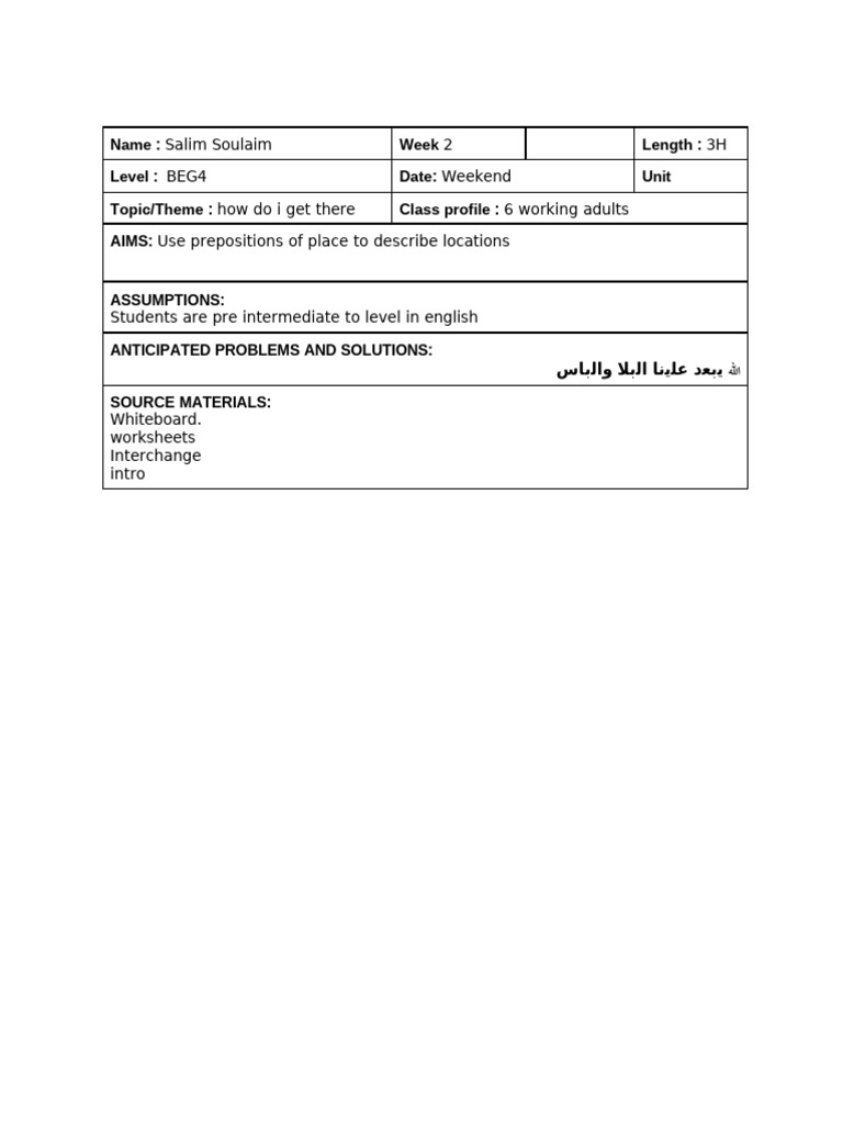 BEG 4 Week 2 Lesson Plan | PDF | Human Communication | Learning