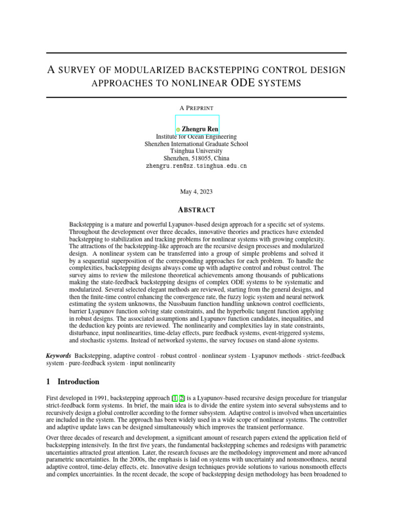 Modular Backstepping Control for Nonlinear ODEs | PDF | Stability ...