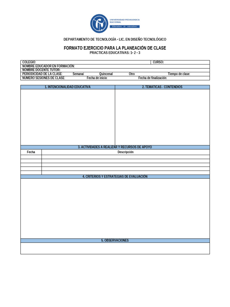 Formato Ejercicio de Planeacion de Clase | PDF