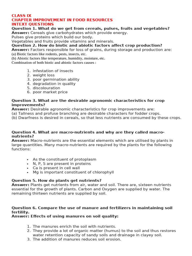 Improvement in Food Resources | PDF | Soil | Fertilizer