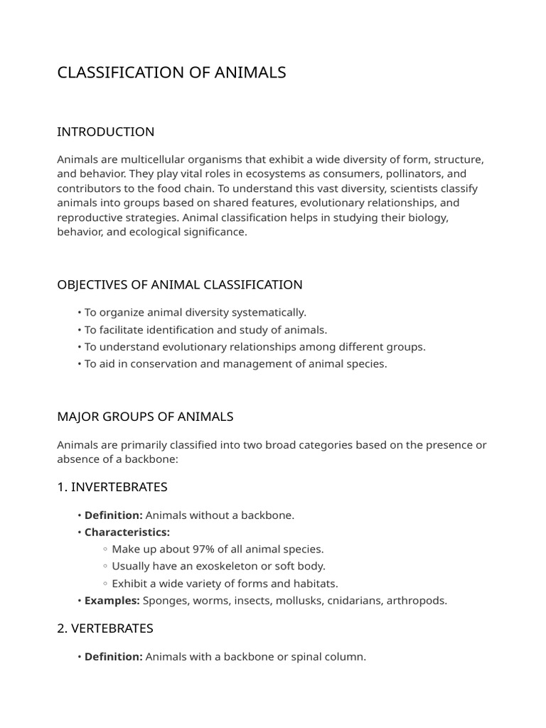 Animal Classification Overview | PDF | Invertebrate | Zoology