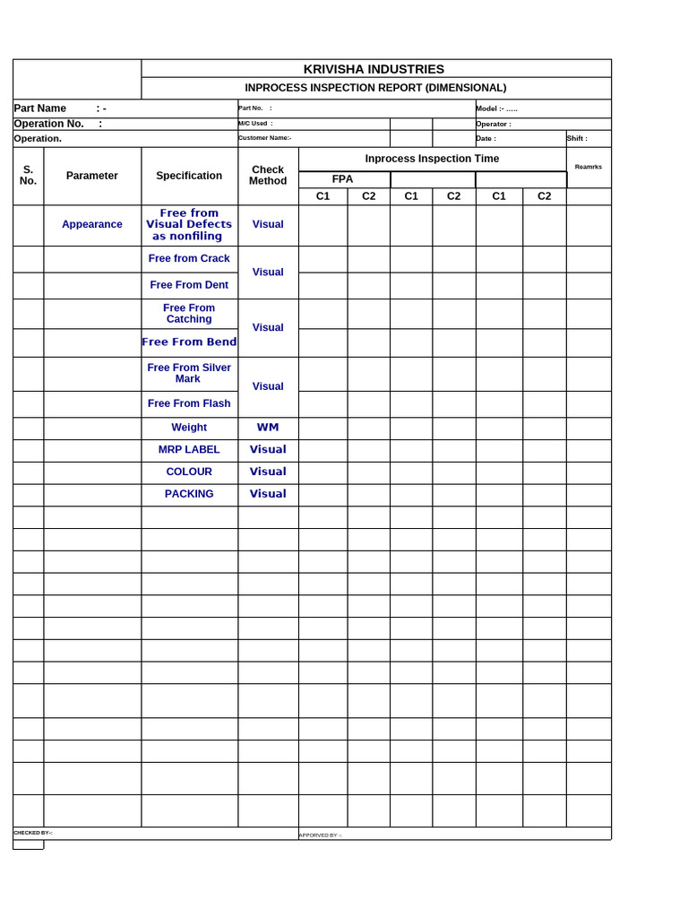 Dimensional Inspection Report Template | PDF