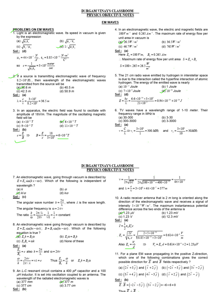 EM Waves Physics Objective Notes | PDF | Waves | Electromagnetic Radiation