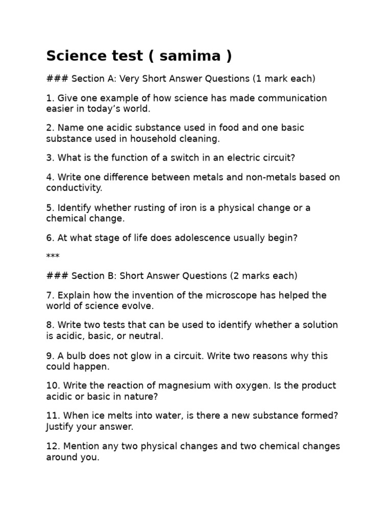 Science Test: Concepts & Applications | PDF