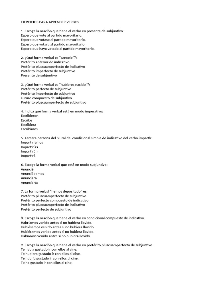 Ejercicios para aprender verbos en español | PDF | Verbo | Gramática