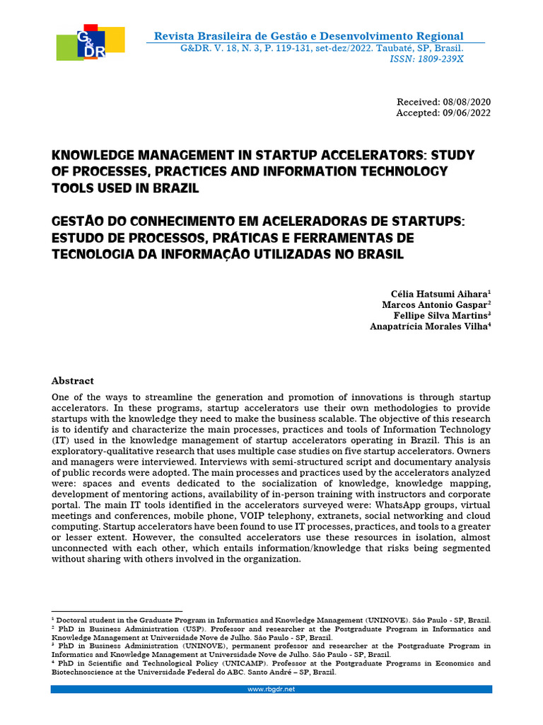 Knowledge Management in Startup Accelerators | PDF | Startup Company ...