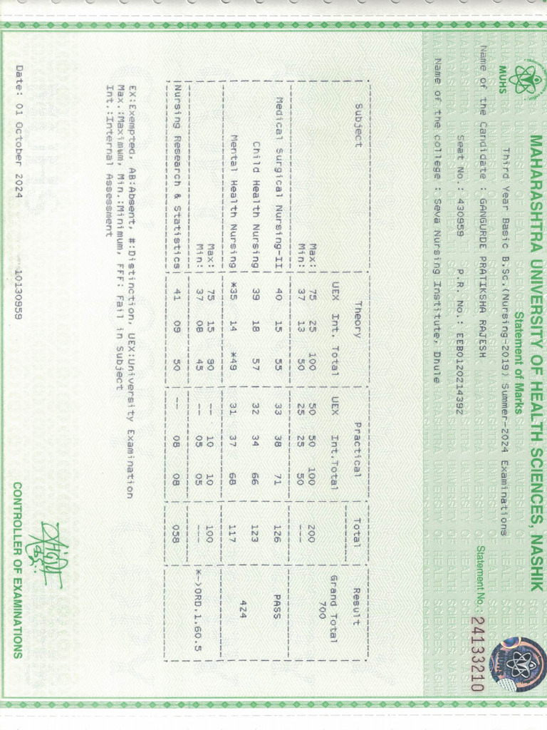 3rd Year Marksheet | PDF