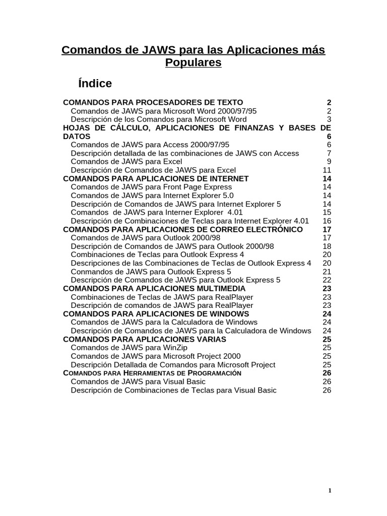 Comandos Jaws Aplicaciones | PDF | Hoja de cálculo | Hipervínculo