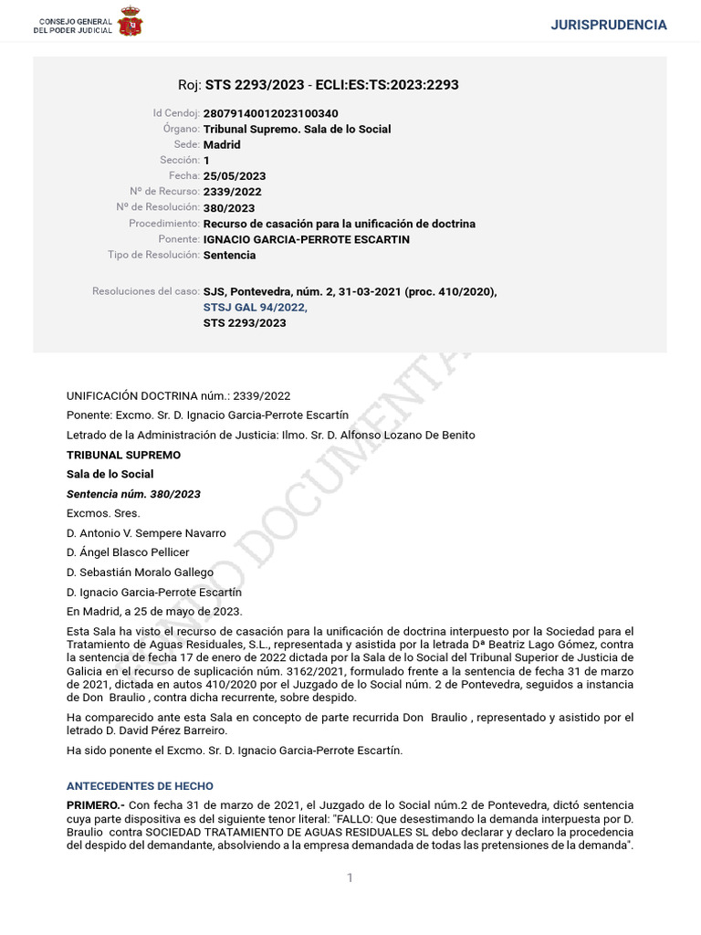 Despido improcedente: STS 2293/2023 | PDF | Caso de ley | Sentencia (ley)