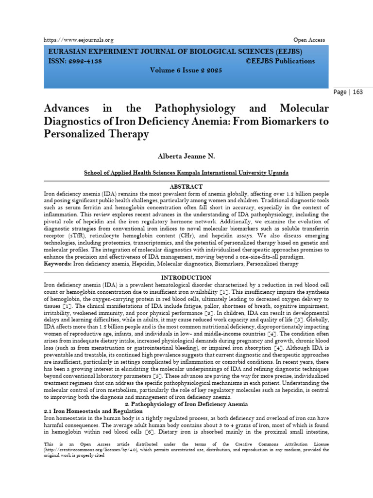 Advances in The Pathophysiology and Molecular Diagnostics of Iron ...