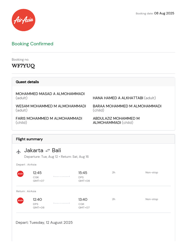 Tiket Air Asia MR Mohammed Masad | PDF