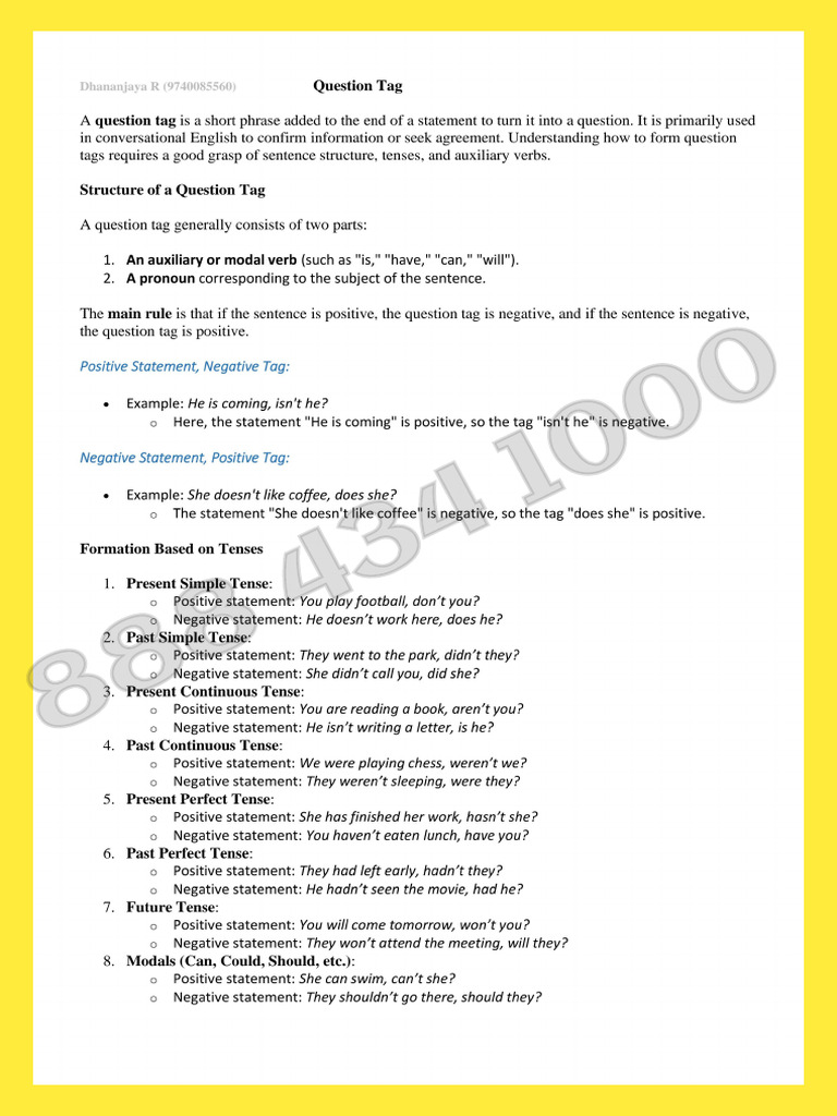 SSLC Eng Question Tag | PDF