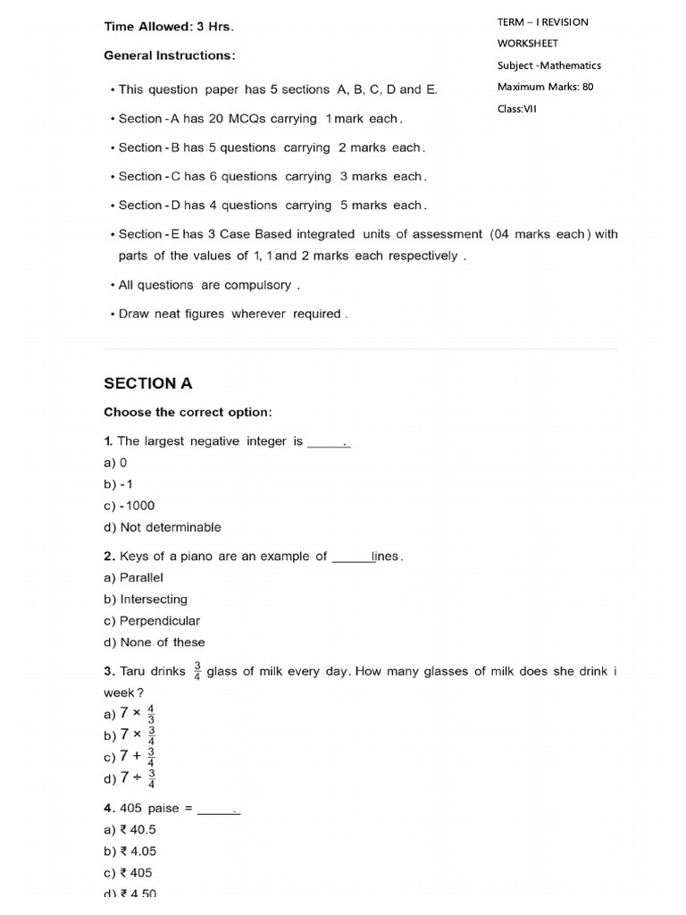 Comprehensive Math Assessment Paper | PDF | Elementary Geometry ...