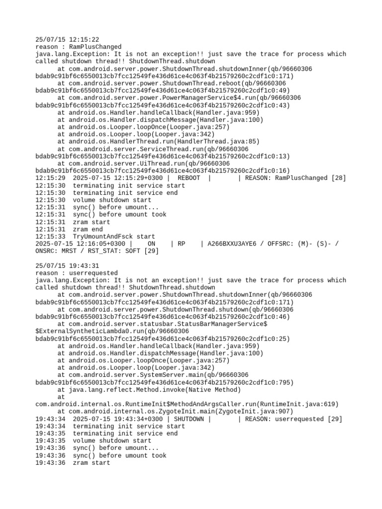 Android Shutdown and Reboot Logs | PDF | Computing | Software