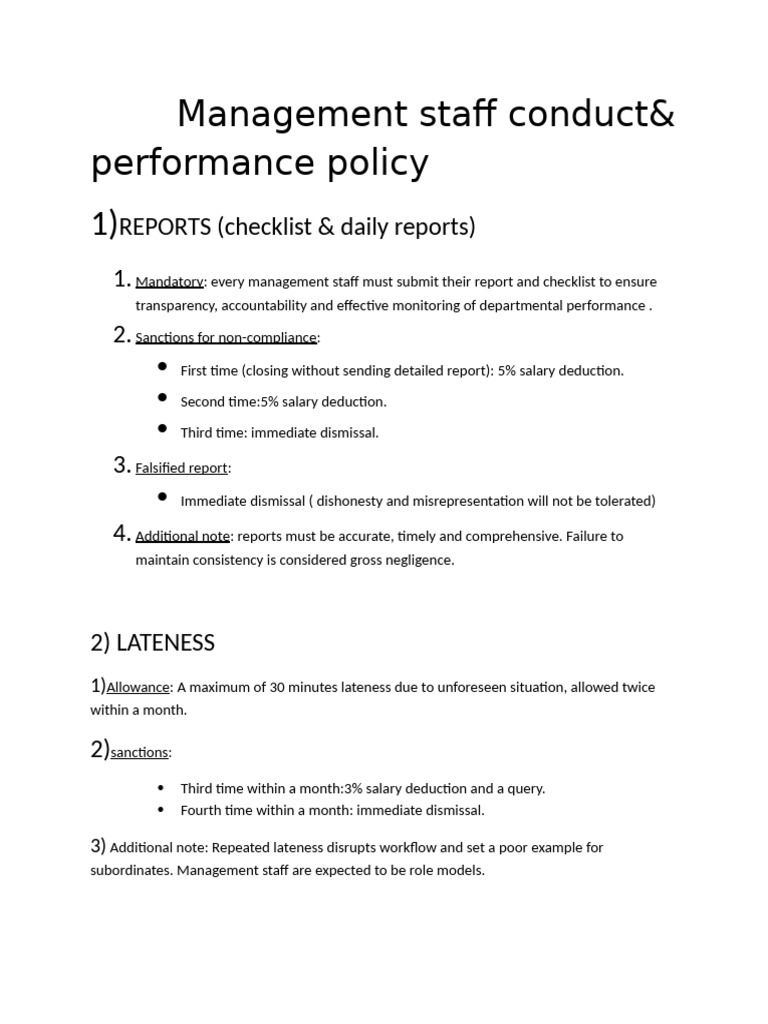 Management Staff Conduct Policy | PDF