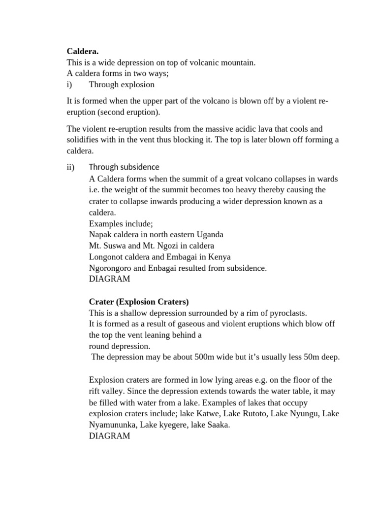 Understanding Calderas and Volcanic Features | PDF | Volcano | Lake