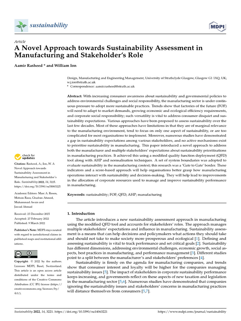Sustainability Assessment in Manufacturing | PDF | Sustainability ...