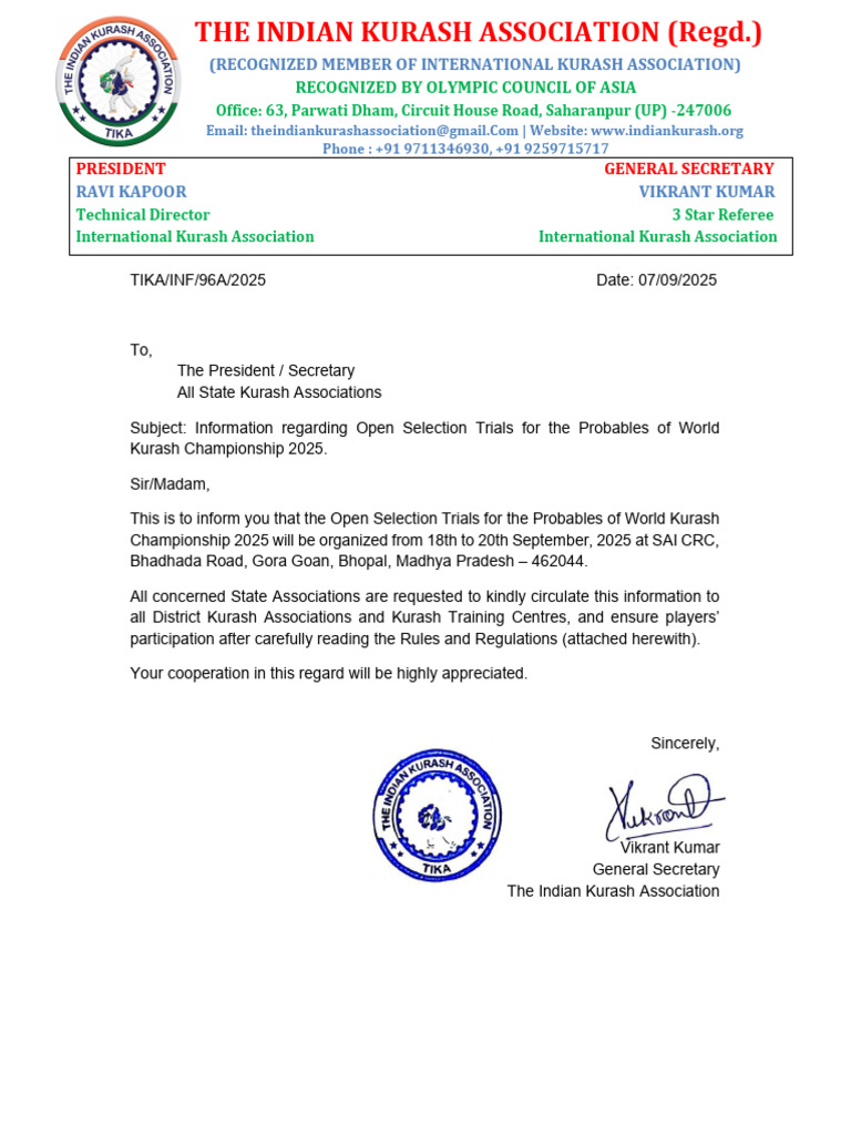 Open Selection Trials for Kurash 2025 | PDF | Passport