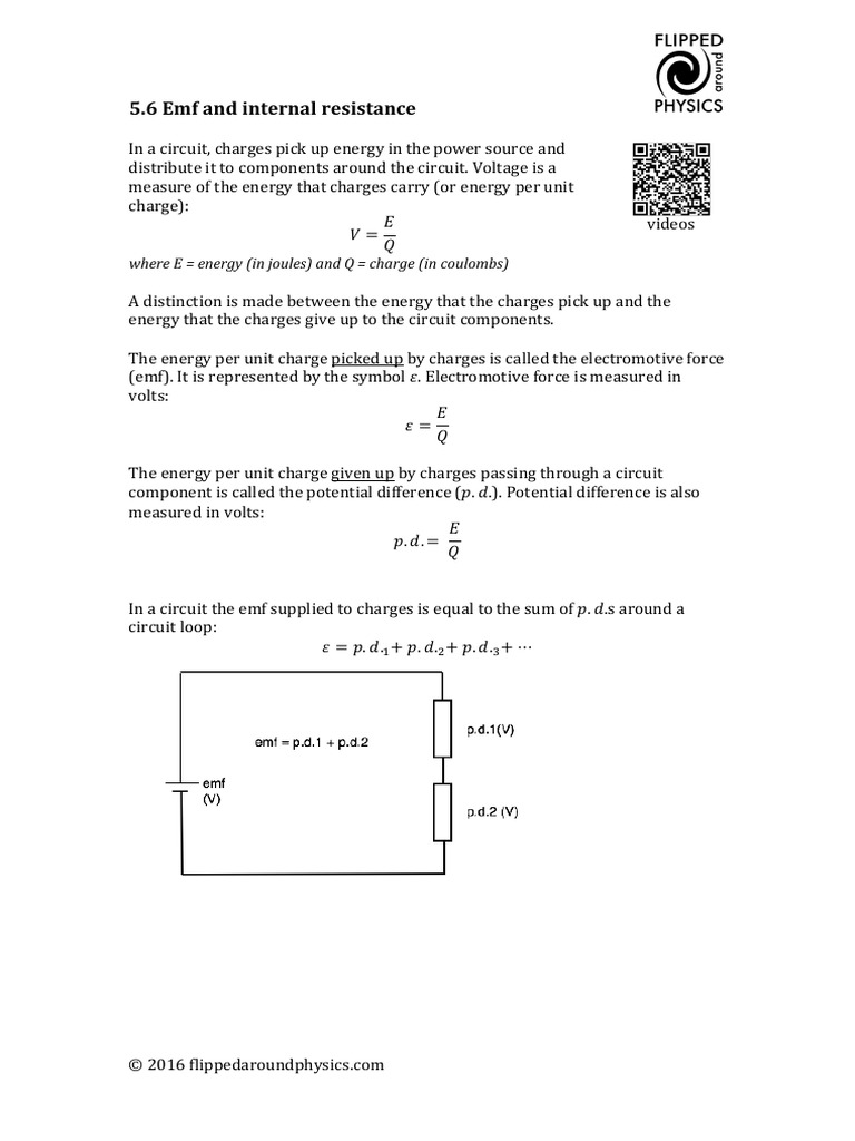 Emf and Internal Resistance Explained | PDF | Voltage | Electronic ...