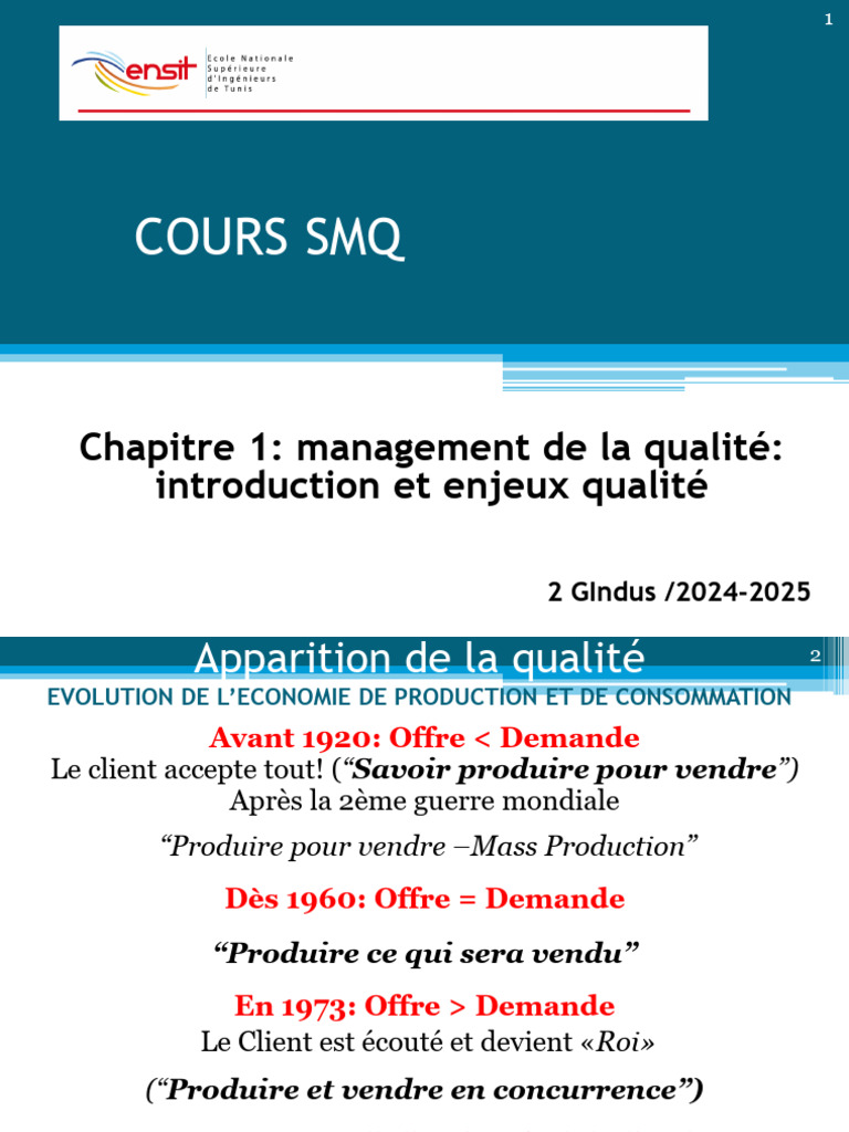 Management de la qualité : enjeux et évolution | PDF | Management de la ...