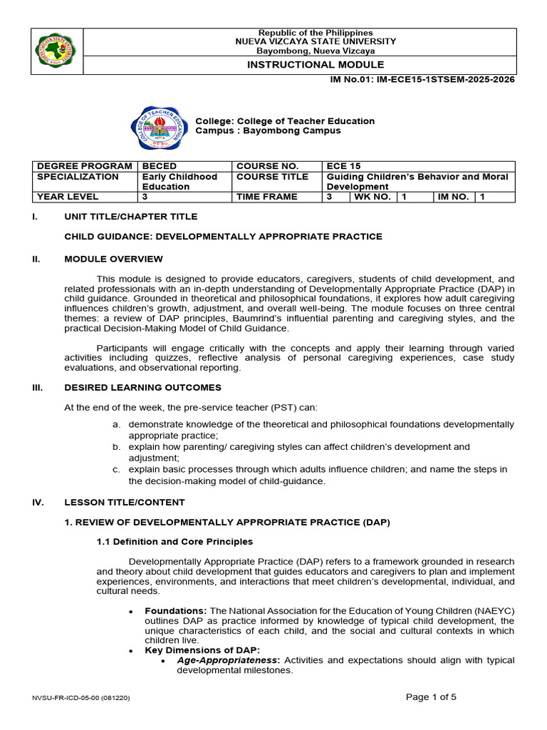 Module 1 Child Guidance Developmentally Appropriate Practices | PDF ...