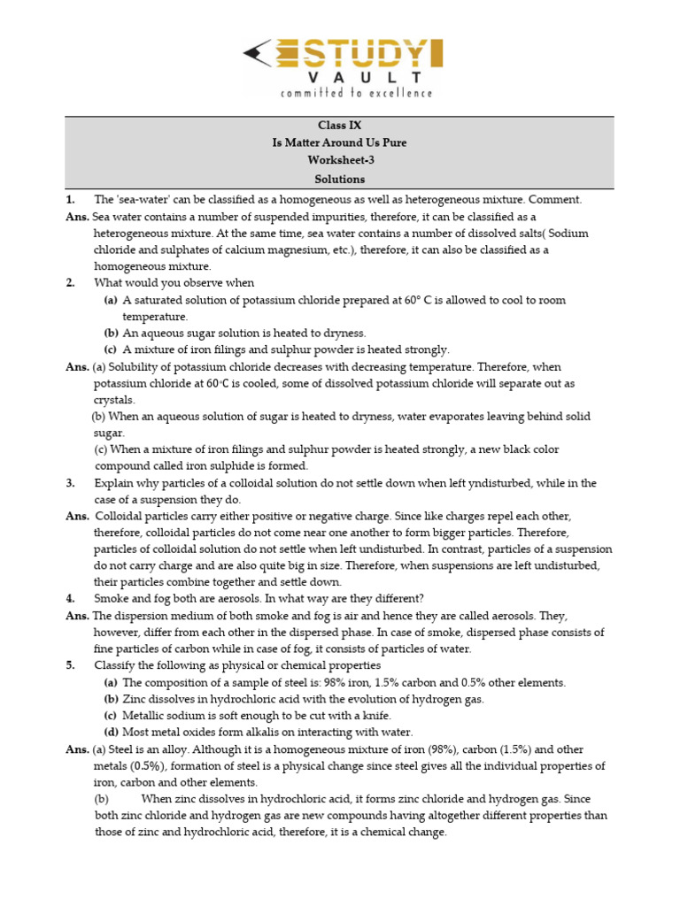 Class IX Mixtures and Solutions Worksheet | PDF | Oxide | Mixture