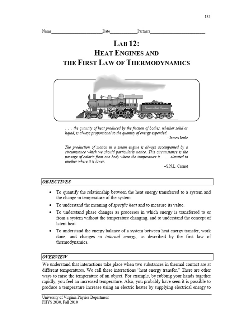 Lab 12 Heat Engines and 1st Law | PDF | Heat | Temperature