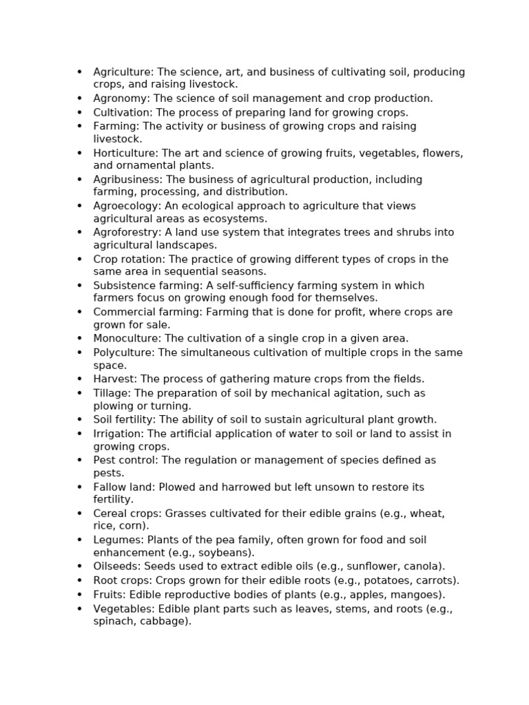 Essential Agricultural Vocabulary Guide | PDF | Agriculture | Soil