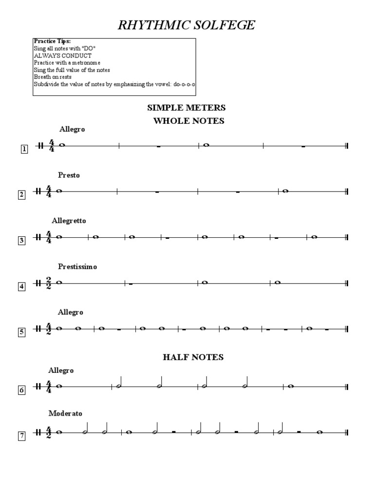 Rhythmic Solfege Practice Guide | PDF | Tempo | Notation