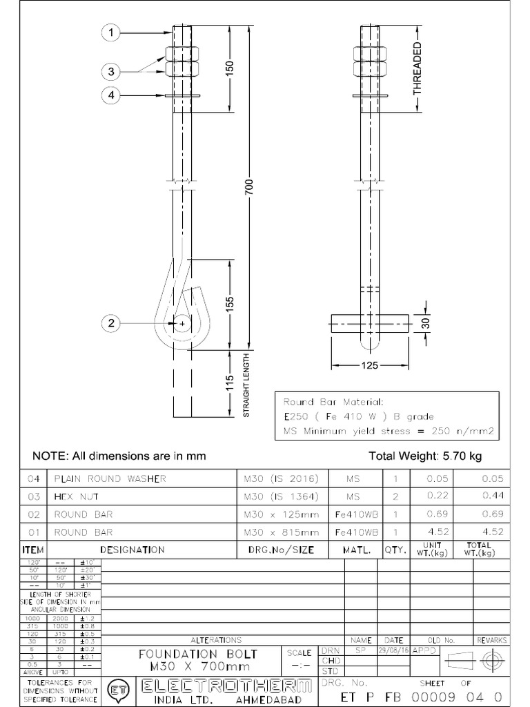 Induction Furnace Foundation Bolts Drawing | PDF