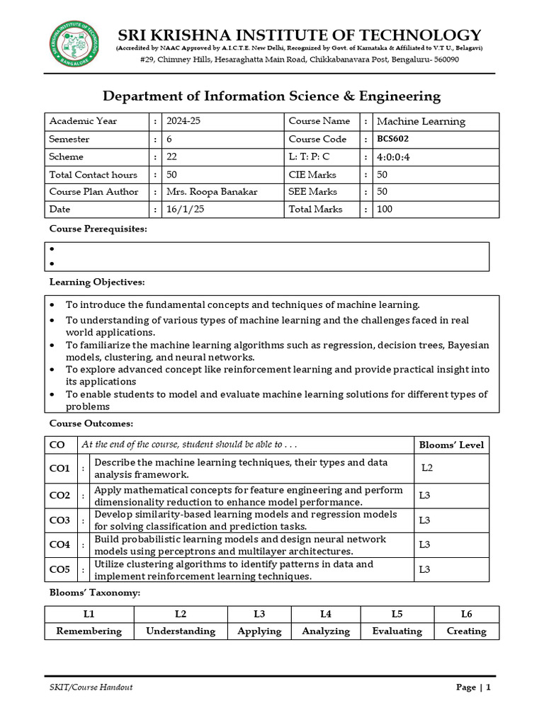 Machine Learning Course Overview 2024-25 | PDF | Machine Learning ...