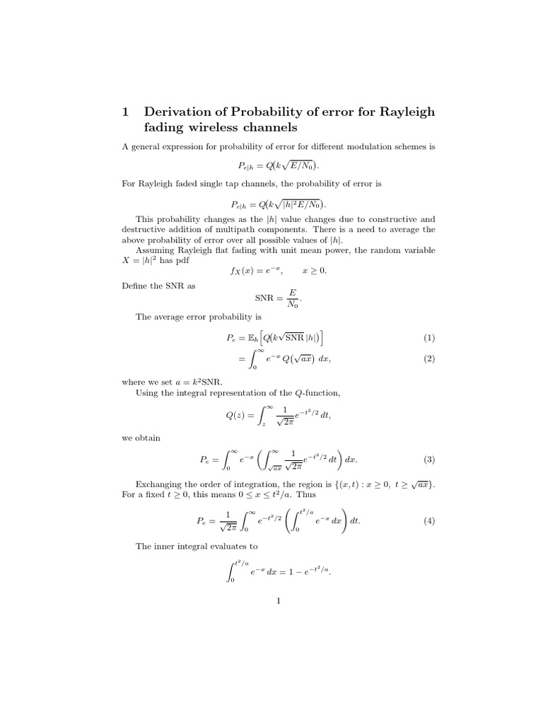 Probability of Error in Rayleigh Fading | PDF | Mathematical Analysis ...