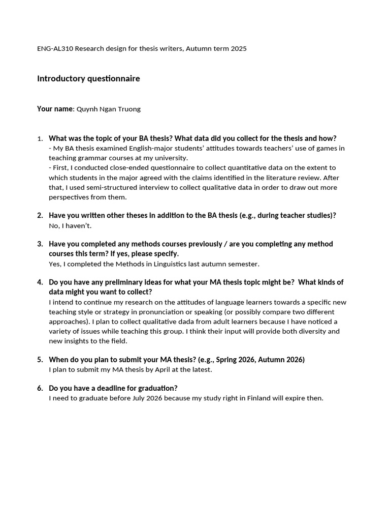 RDinAL - 2025 - Introductory Questionnaire | PDF