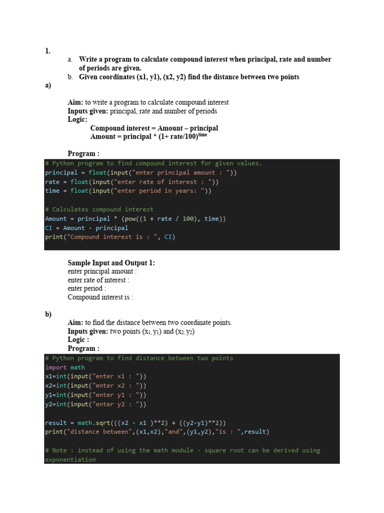 Python Programs for Basic Calculations | PDF | Area | Matrix (Mathematics)