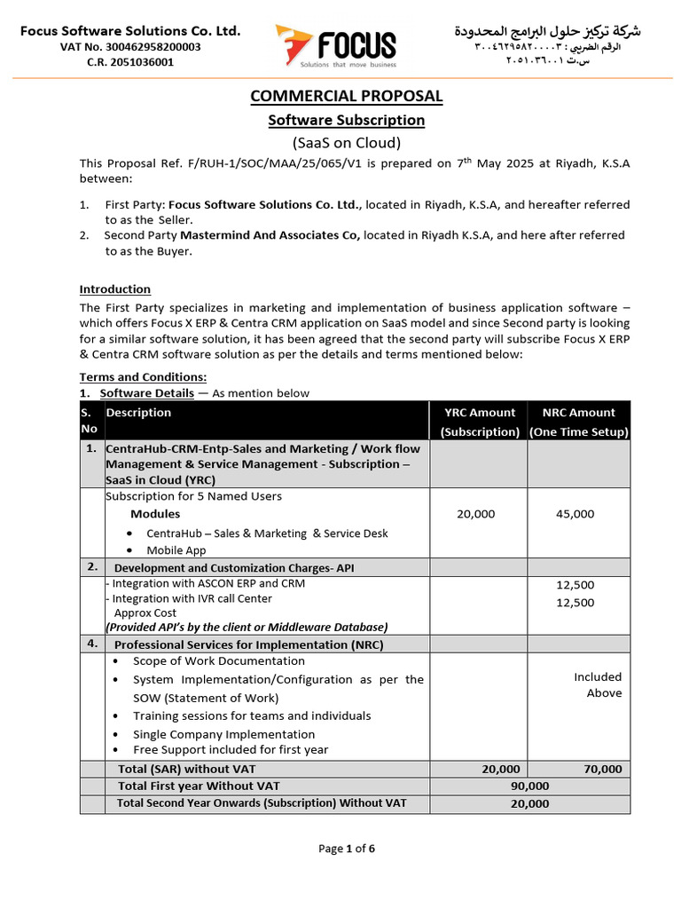 SaaS Software Subscription Proposal | PDF | License | Cloud Computing
