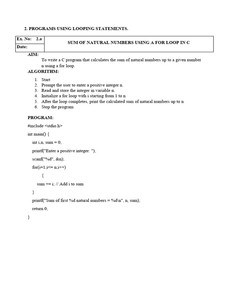 C Programs for Looping Statements | PDF | Integer (Computer Science ...