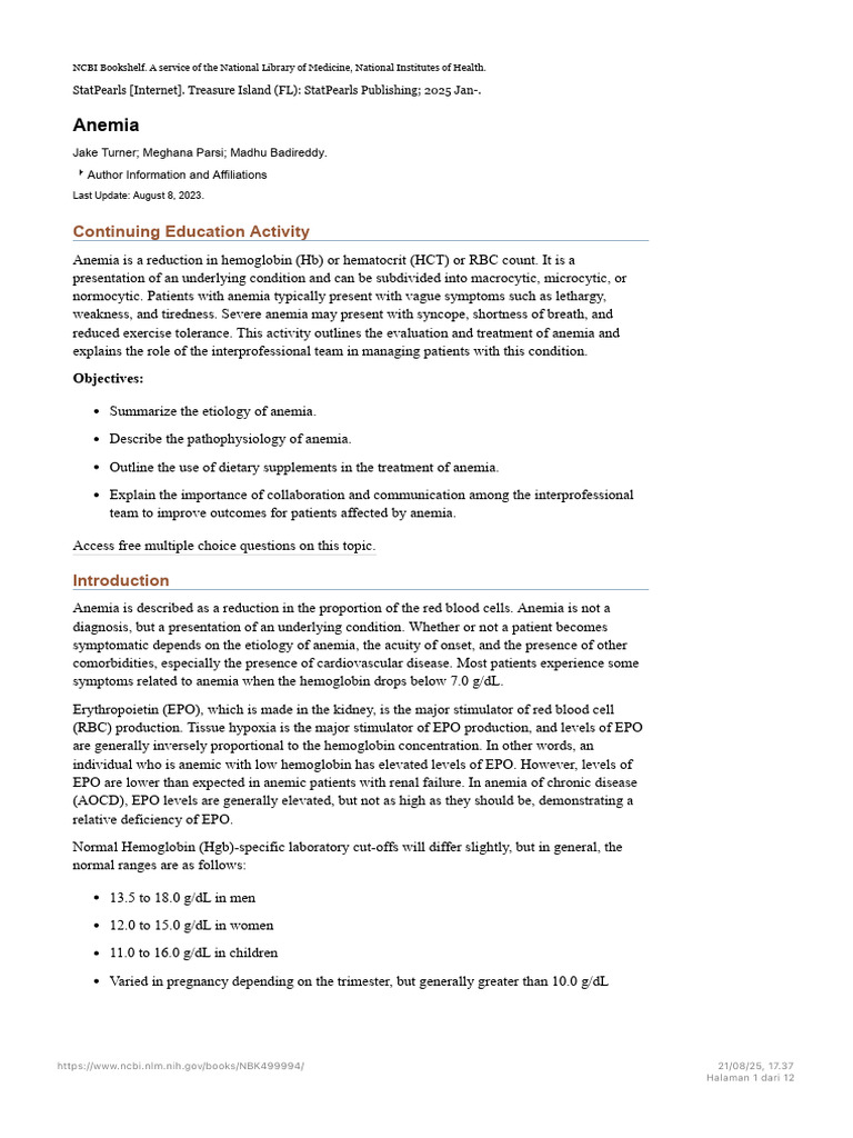 Anemia: Evaluation and Treatment Guide | PDF | Anemia | Vitamin B12