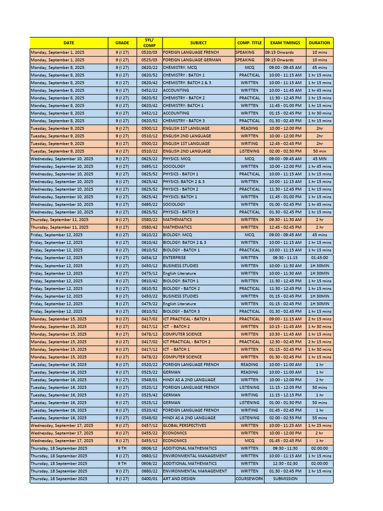 IGCSE 2027 Exam Schedule for Grade 9 | PDF | Educational Assessment And ...