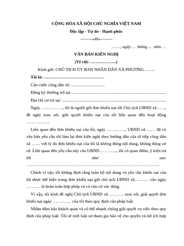 Mau Van Ban Kien Nghi 1 | PDF