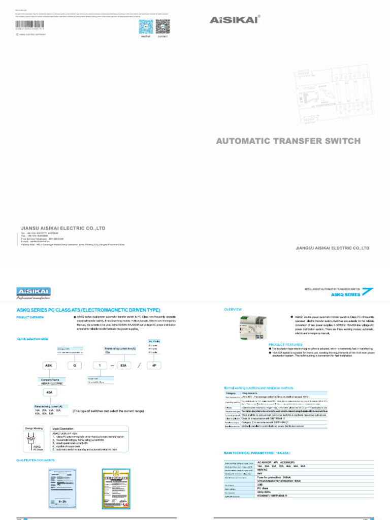 Automatic Transfer Switch Manual | PDF