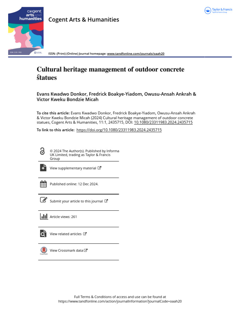 Cultural Heritage Management of Outdoor Concrete Statues 2024 Cogent OA ...