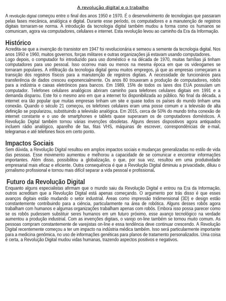 Impactos da Revolução Digital e Industrial | PDF | Era da Informação ...